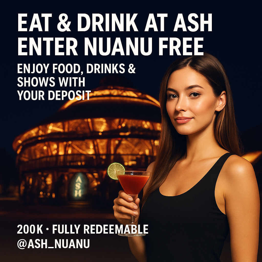 Eat & Drink at ASH · Enter Nuanu Free